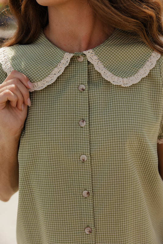 Sage + Lace Button Blouse
