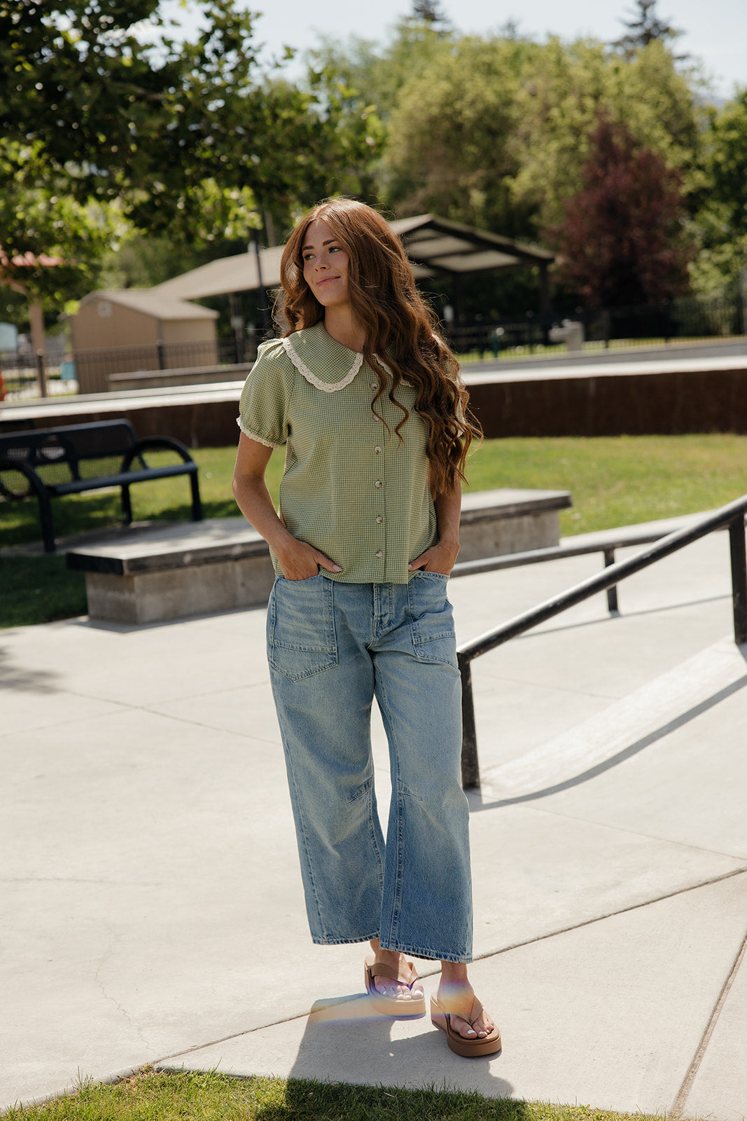 Sage + Lace Button Blouse