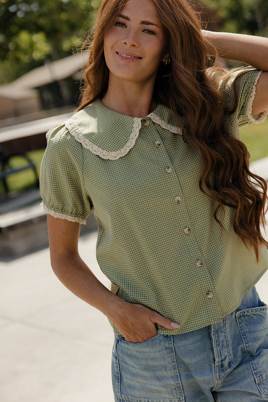 Sage + Lace Button Blouse