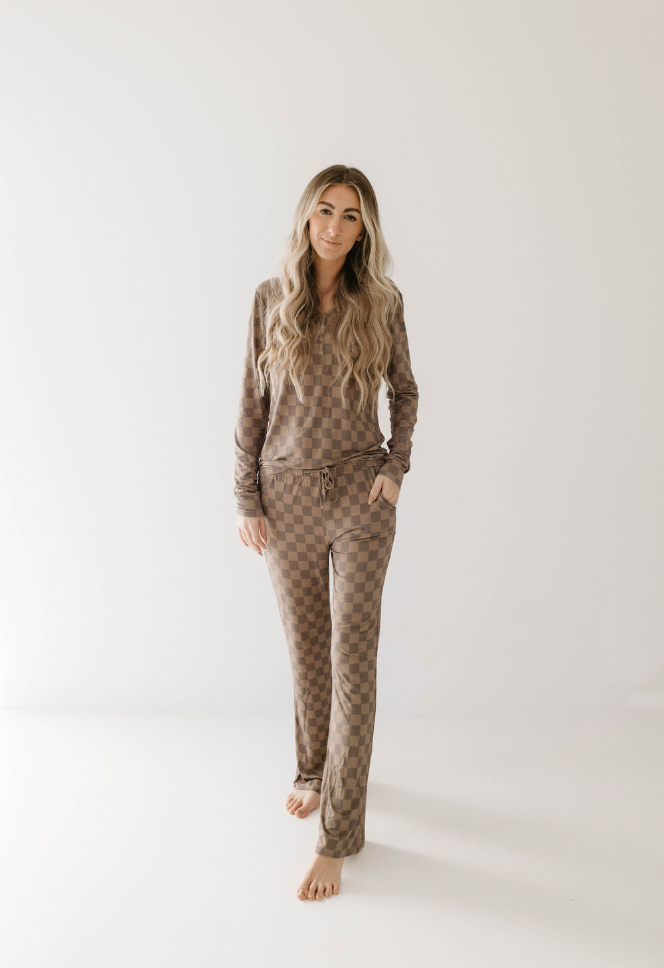 Women's Bamboo Pajamas |  Faded Brown Checkerboard