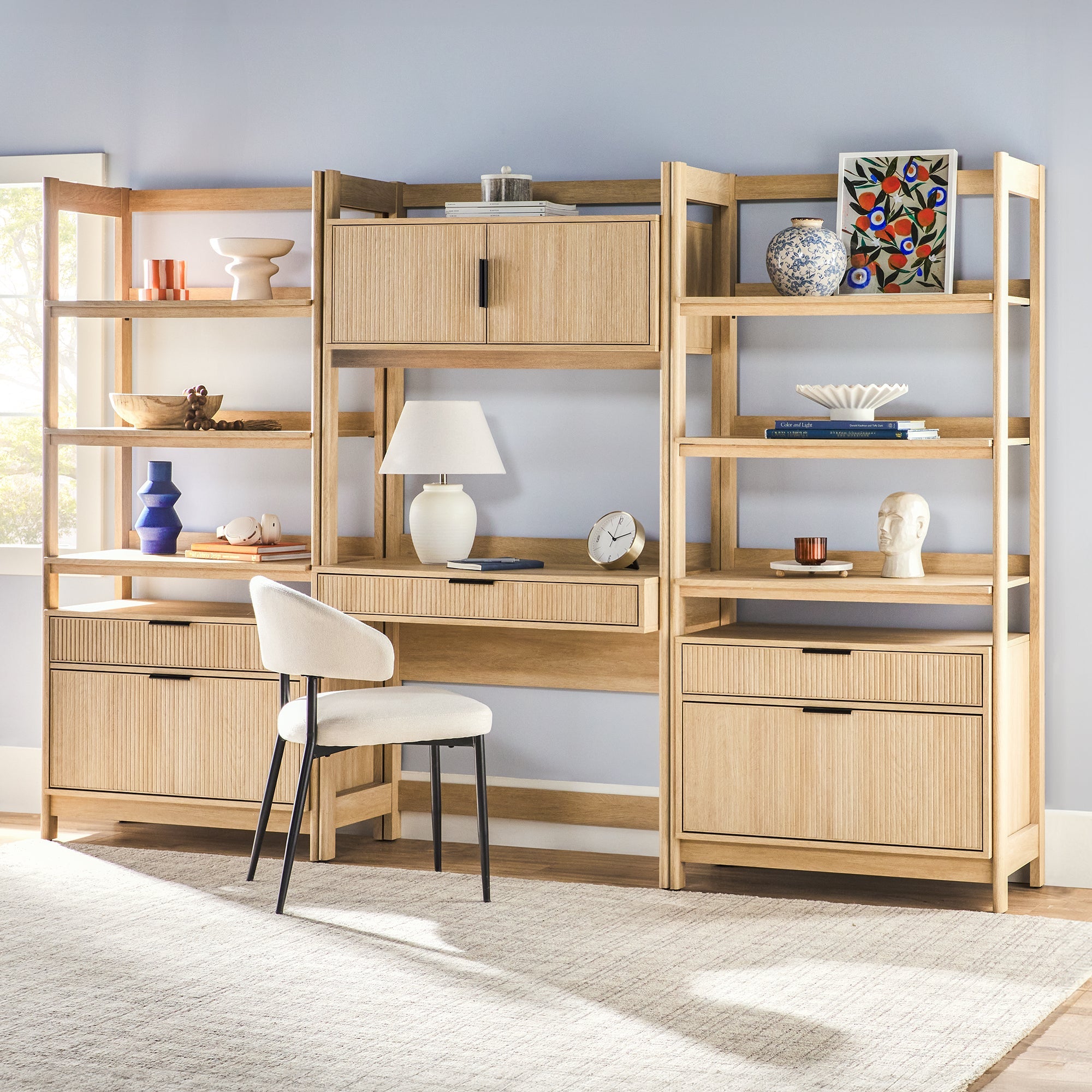 Holmes Modern Scandinavian Reeded Wide Bookshelf