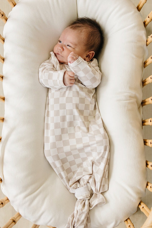 Taupe Checkered Bamboo Knot Gown