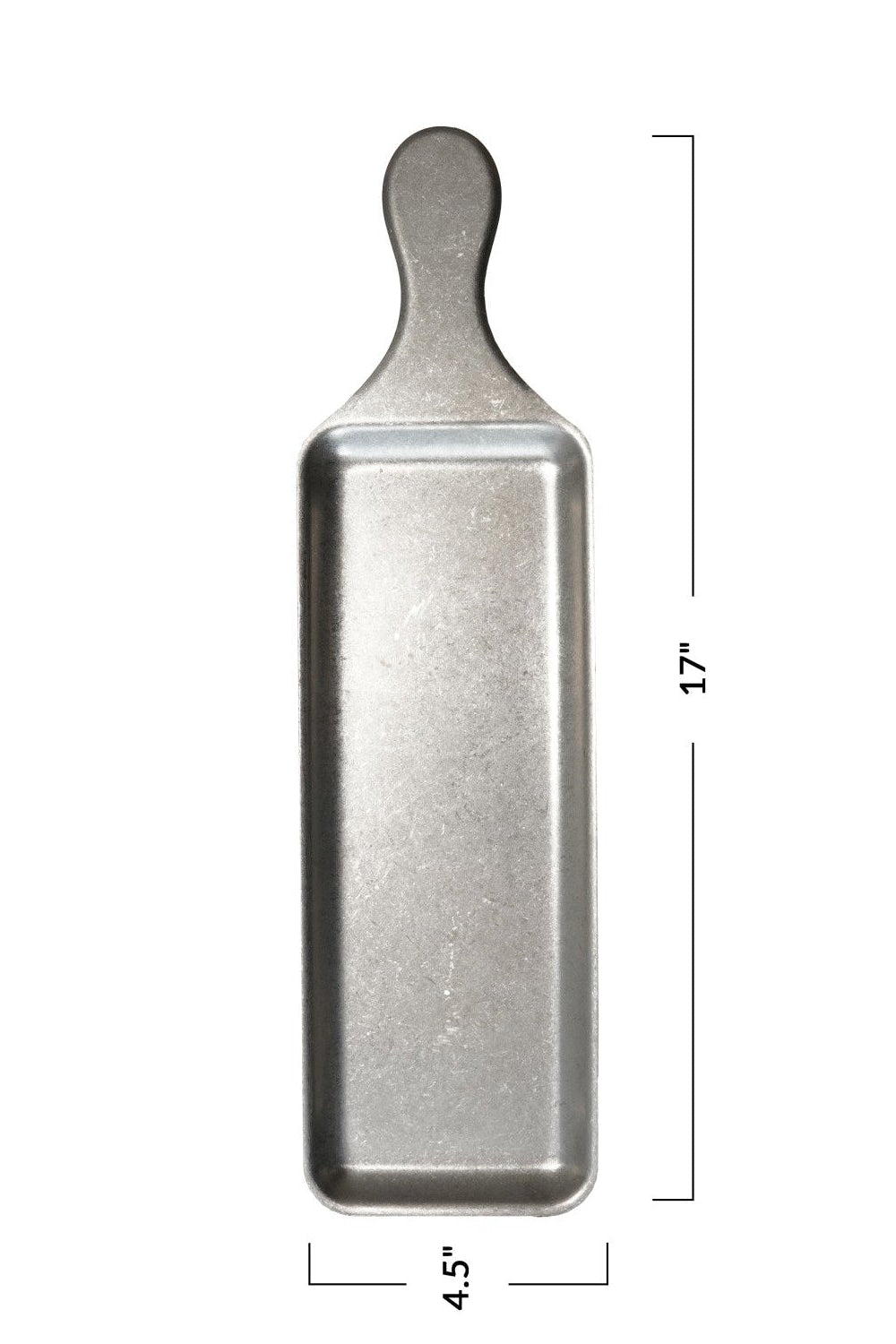 Metal spatula with dimensions on a white background