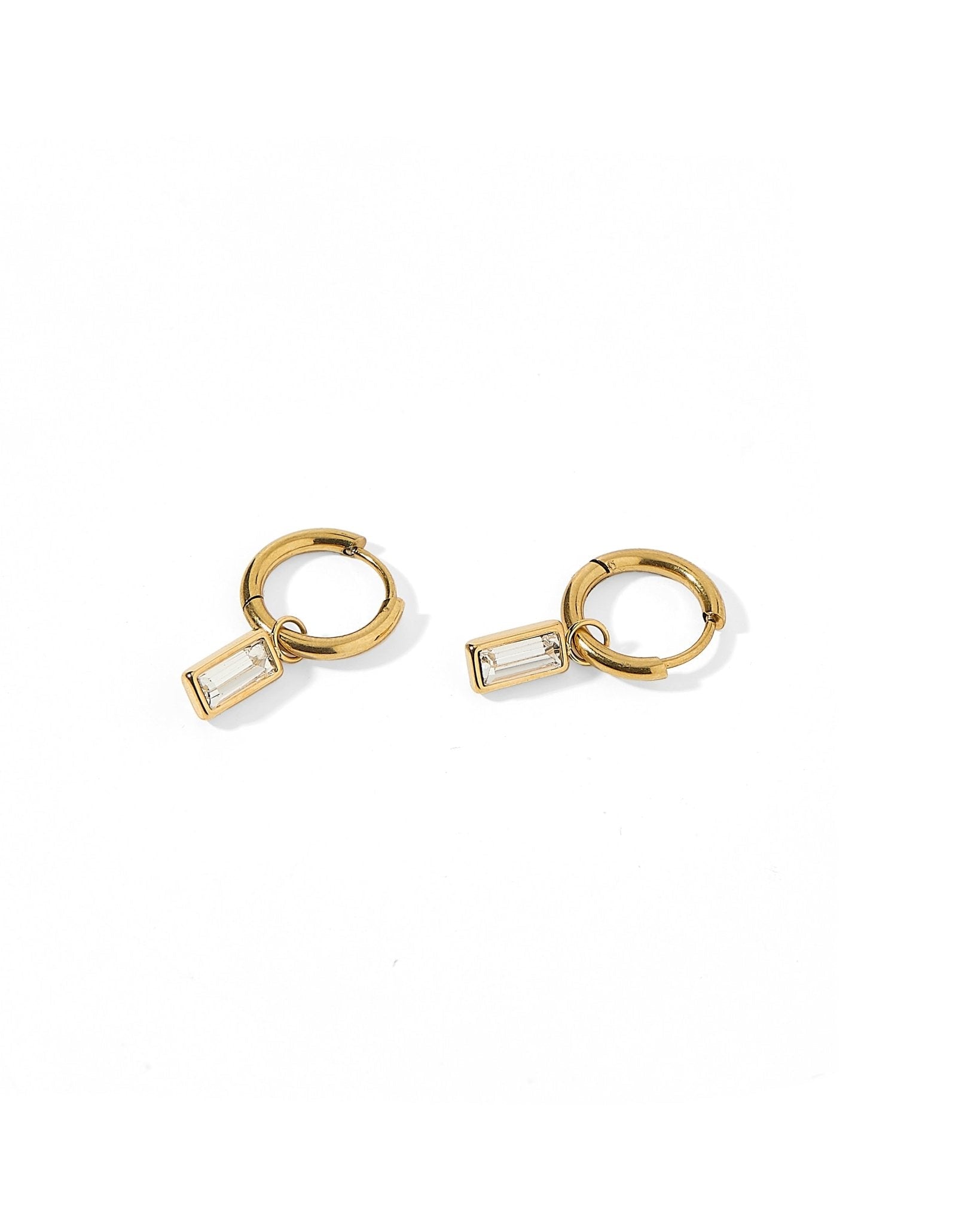 Huggie Charm Earrings - Edith Clear Gold